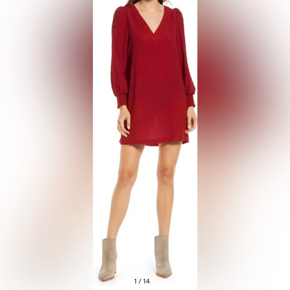 Steve Madden Ruston Textured Long Sleeve Shift Red Minidress Size XS NWT